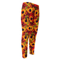 Red Autumn Sunflower Pattern Print Men's Compression Pants