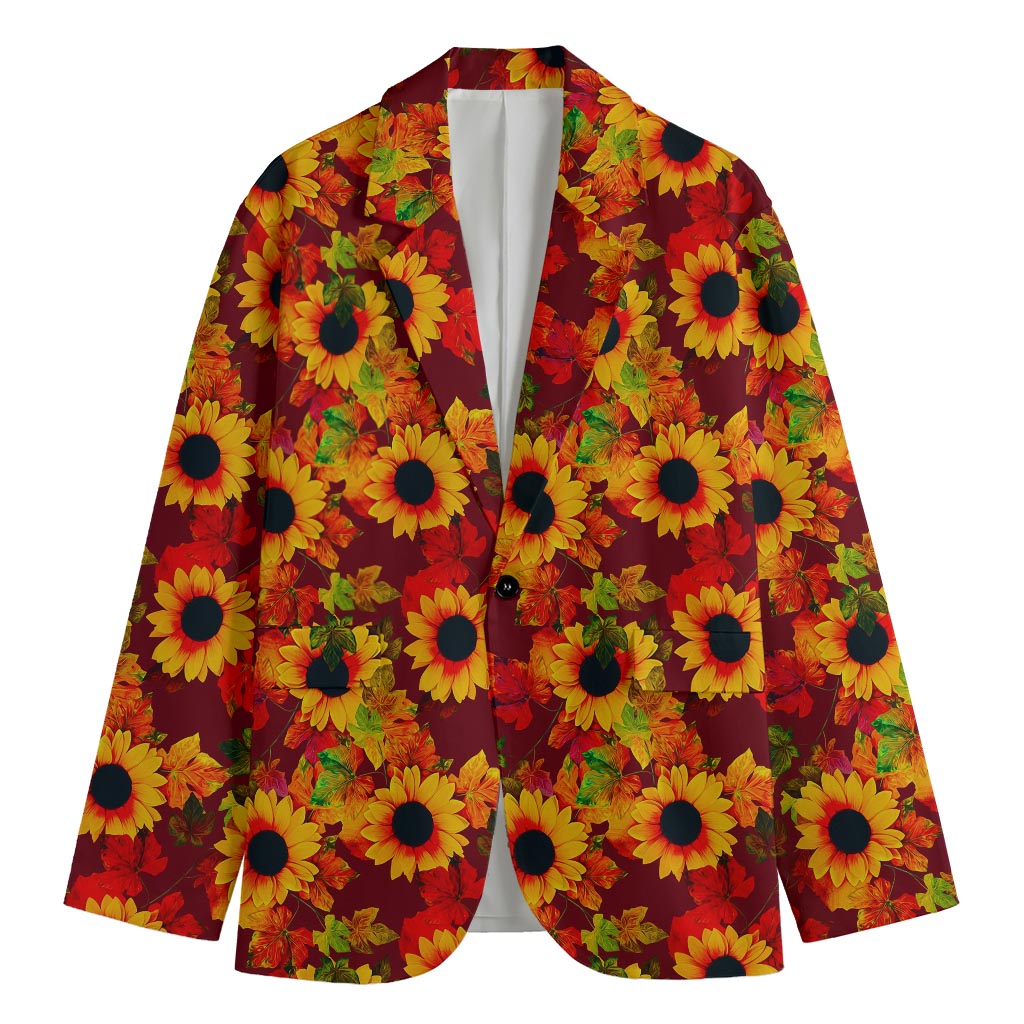 Red Autumn Sunflower Pattern Print Men's Cotton Blazer