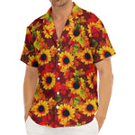 Red Autumn Sunflower Pattern Print Men's Deep V-Neck Shirt