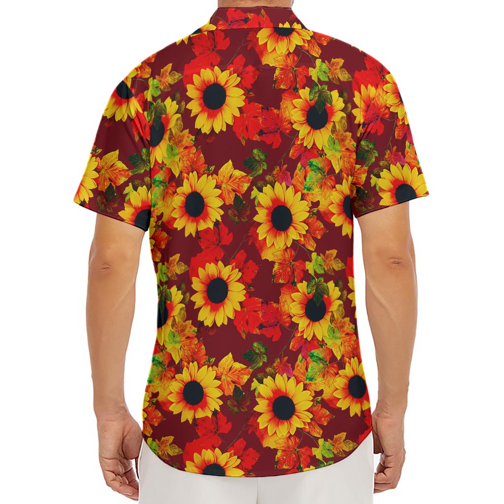 Red Autumn Sunflower Pattern Print Men's Deep V-Neck Shirt