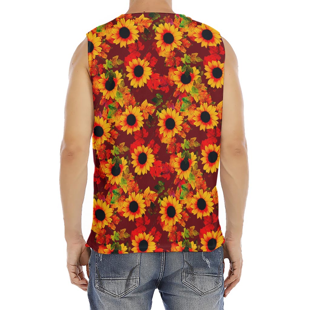 Red Autumn Sunflower Pattern Print Men's Fitness Tank Top