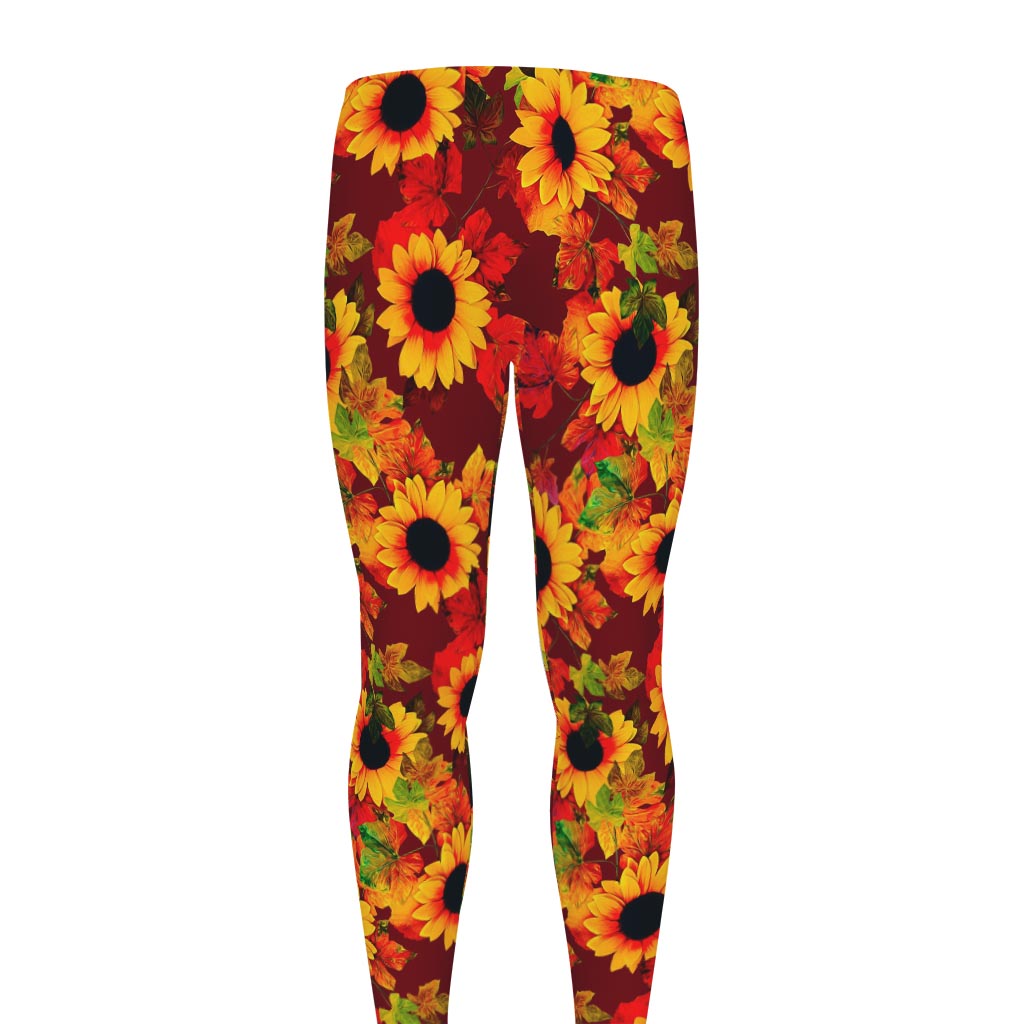 Red Autumn Sunflower Pattern Print Men's leggings