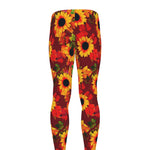 Red Autumn Sunflower Pattern Print Men's leggings