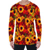 Red Autumn Sunflower Pattern Print Men's Long Sleeve T-Shirt