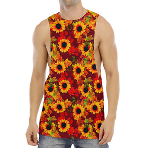 Red Autumn Sunflower Pattern Print Men's Muscle Tank Top