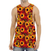 Red Autumn Sunflower Pattern Print Men's Muscle Tank Top