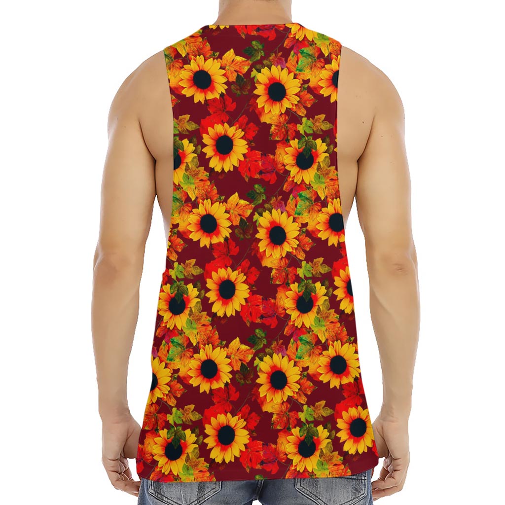 Red Autumn Sunflower Pattern Print Men's Muscle Tank Top