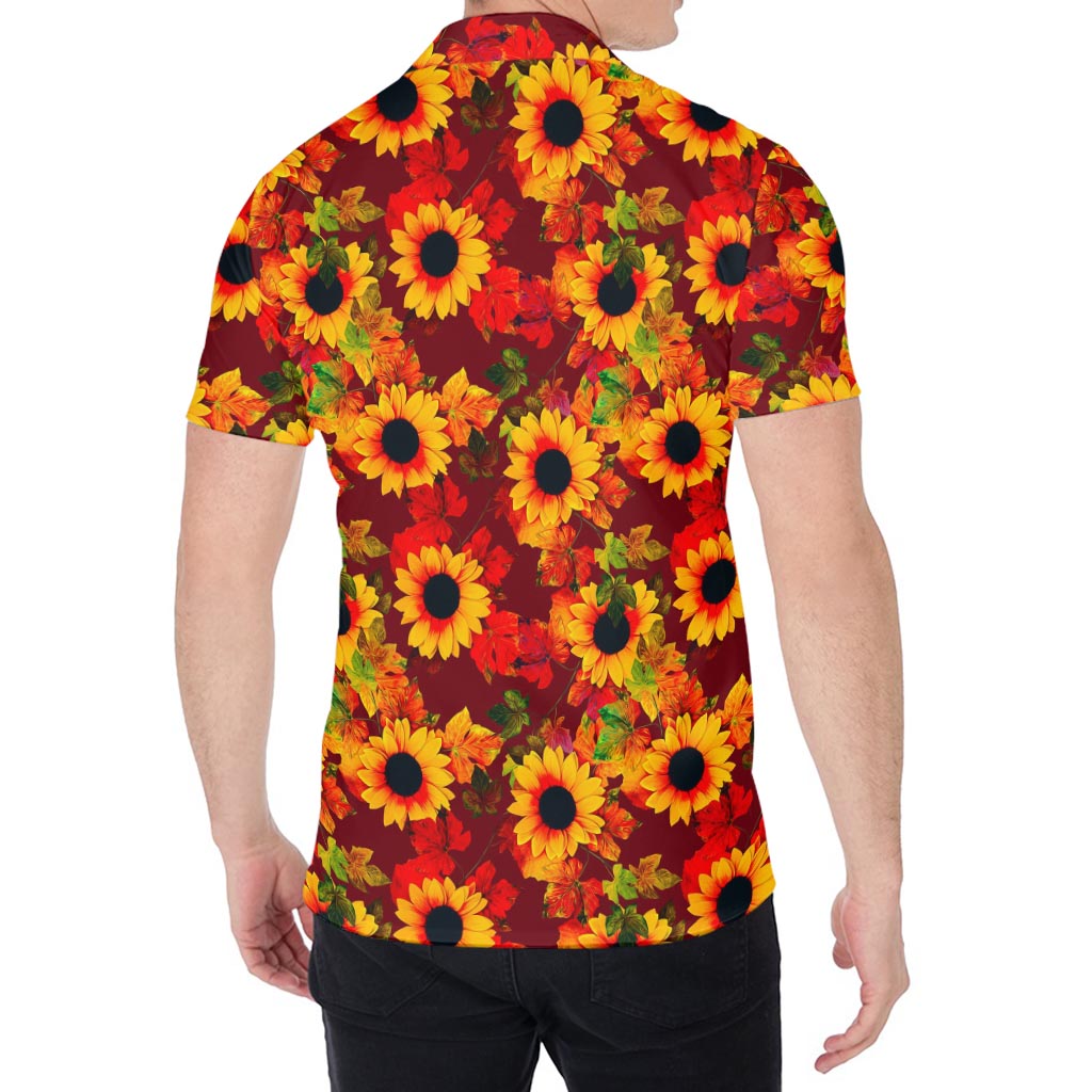 Red Autumn Sunflower Pattern Print Men's Shirt