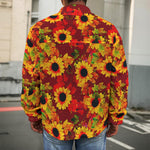 Red Autumn Sunflower Pattern Print Men's Shirt Jacket