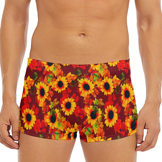 Red Autumn Sunflower Pattern Print Men's Short Boxer Briefs