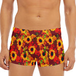 Red Autumn Sunflower Pattern Print Men's Short Boxer Briefs