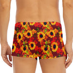 Red Autumn Sunflower Pattern Print Men's Short Boxer Briefs