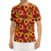 Red Autumn Sunflower Pattern Print Men's Short Sleeve Rash Guard