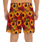 Red Autumn Sunflower Pattern Print Men's Split Running Shorts