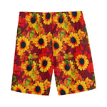 Red Autumn Sunflower Pattern Print Men's Sports Shorts