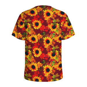 Red Autumn Sunflower Pattern Print Men's Sports T-Shirt