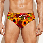 Red Autumn Sunflower Pattern Print Men's Swim Briefs