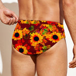 Red Autumn Sunflower Pattern Print Men's Swim Briefs