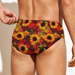 Red Autumn Sunflower Pattern Print Men's Swim Briefs