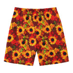 Red Autumn Sunflower Pattern Print Men's Swim Trunks