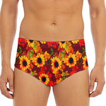 Red Autumn Sunflower Pattern Print Men's Triangle Swim Briefs