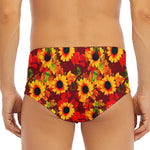 Red Autumn Sunflower Pattern Print Men's Triangle Swim Briefs