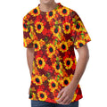 Red Autumn Sunflower Pattern Print Men's Velvet T-Shirt