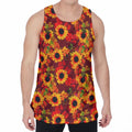 Red Autumn Sunflower Pattern Print Men's Velvet Tank Top