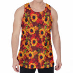 Red Autumn Sunflower Pattern Print Men's Velvet Tank Top