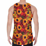 Red Autumn Sunflower Pattern Print Men's Velvet Tank Top