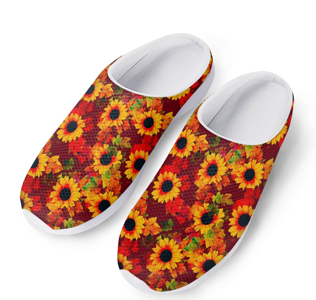 Red Autumn Sunflower Pattern Print Mesh Casual Shoes