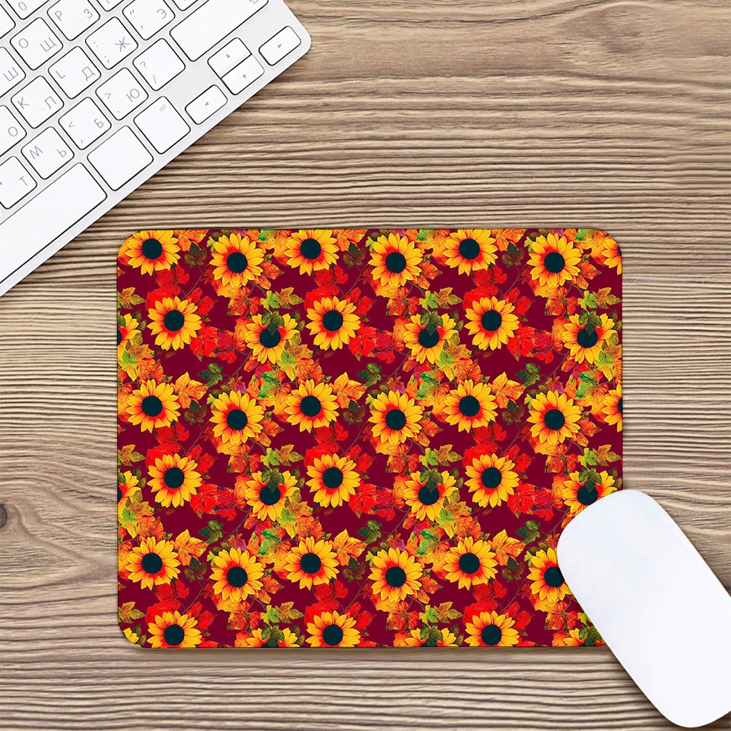 Red Autumn Sunflower Pattern Print Mouse Pad