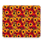 Red Autumn Sunflower Pattern Print Mouse Pad