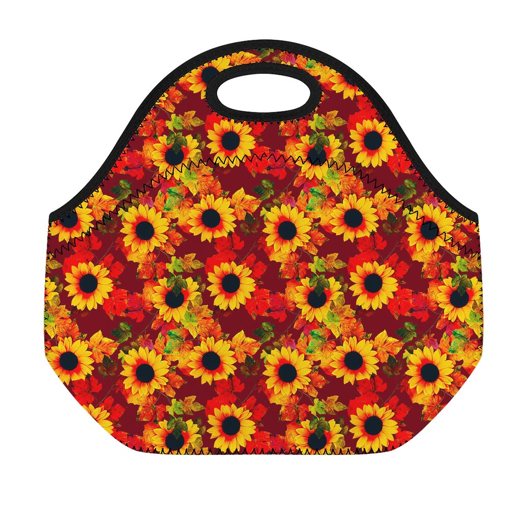 Red Autumn Sunflower Pattern Print Neoprene Lunch Bag