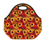 Red Autumn Sunflower Pattern Print Neoprene Lunch Bag