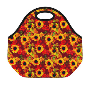 Red Autumn Sunflower Pattern Print Neoprene Lunch Bag