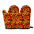 Red Autumn Sunflower Pattern Print Oven Mitts