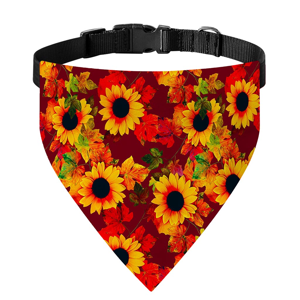 Red Autumn Sunflower Pattern Print Over The Collar Dog Bandana