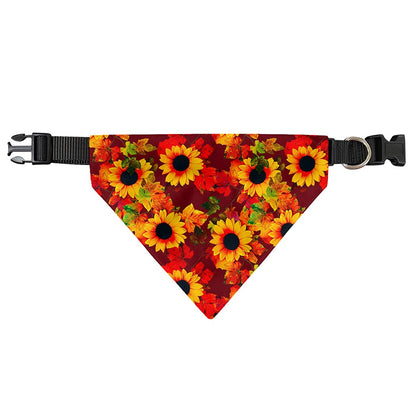 Red Autumn Sunflower Pattern Print Over The Collar Dog Bandana