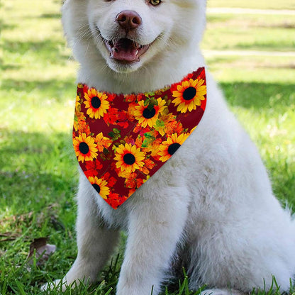 Red Autumn Sunflower Pattern Print Over The Collar Dog Bandana