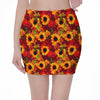 Red Autumn Sunflower Pattern Print Pencil Mini Skirt