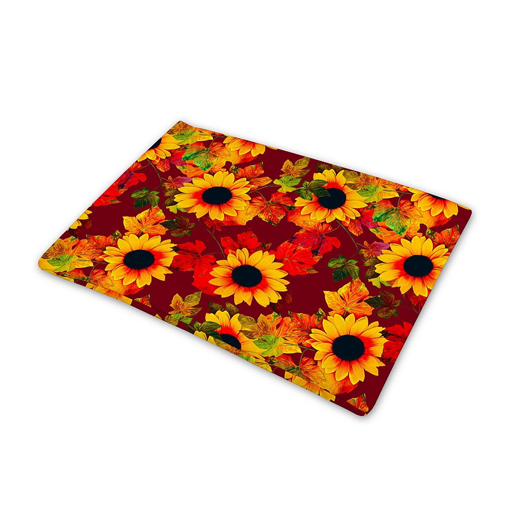 Red Autumn Sunflower Pattern Print Pet Cooling Mat Cover