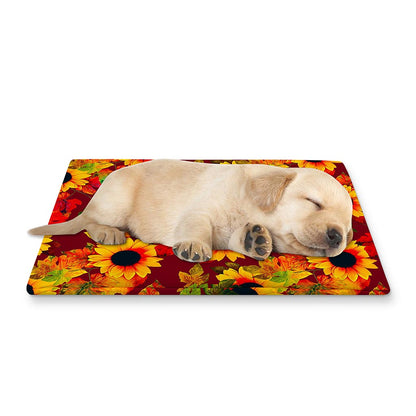 Red Autumn Sunflower Pattern Print Pet Cooling Mat Cover