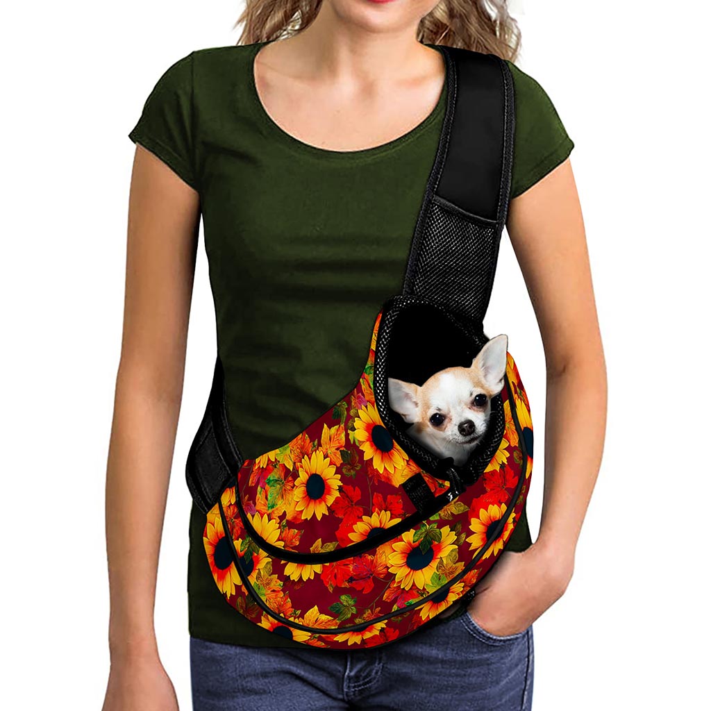 Red Autumn Sunflower Pattern Print Pet Sling Carrier