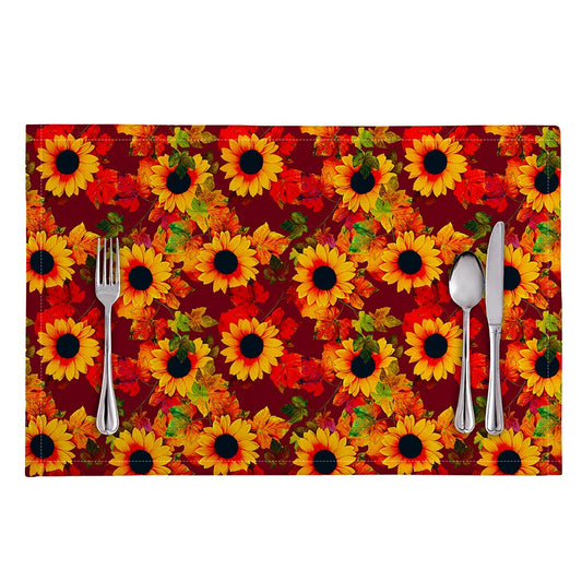 Red Autumn Sunflower Pattern Print Placemat