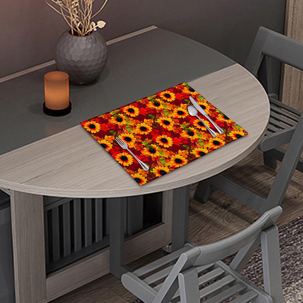 Red Autumn Sunflower Pattern Print Placemat