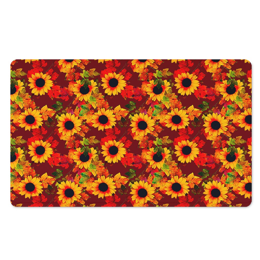 Red Autumn Sunflower Pattern Print Polyester Doormat