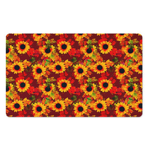 Red Autumn Sunflower Pattern Print Polyester Doormat