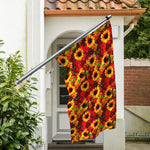 Red Autumn Sunflower Pattern Print Polyester Flag