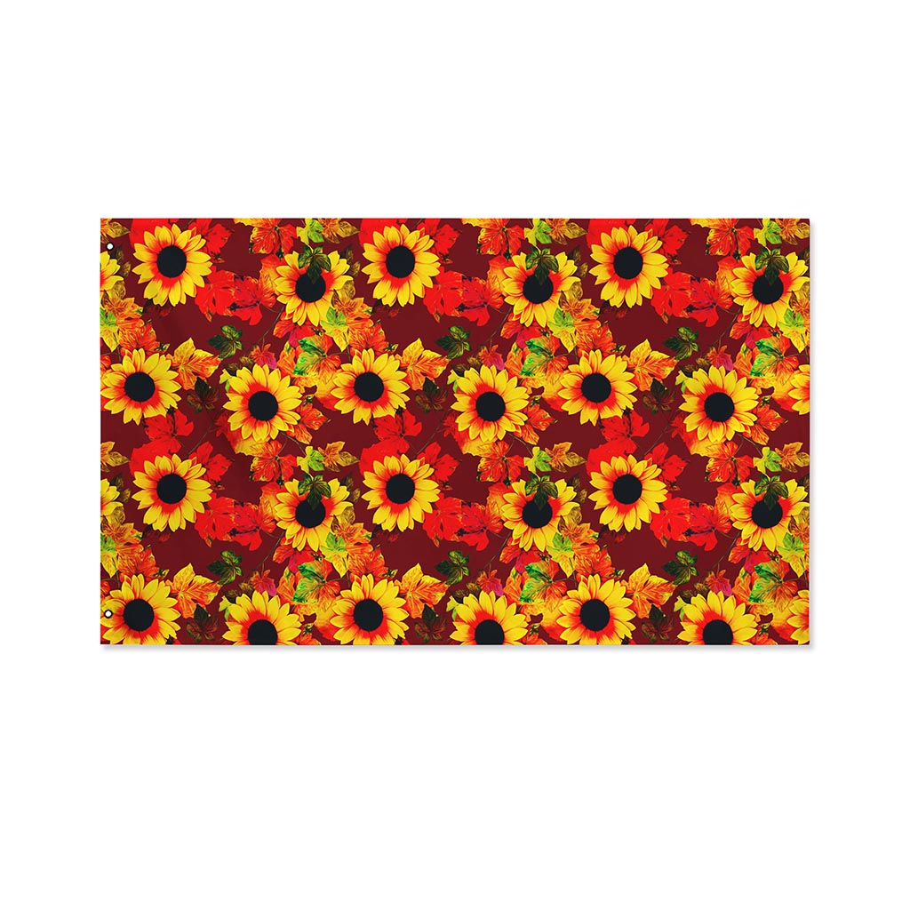 Red Autumn Sunflower Pattern Print Polyester Flag